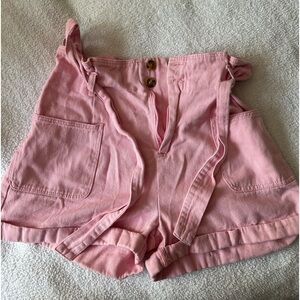 High waisted Pink Jean Shorts with Tie